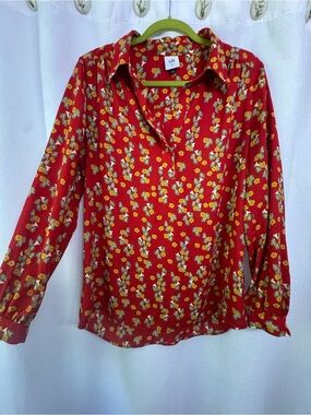 Cabi Red Floral Button-Front Top